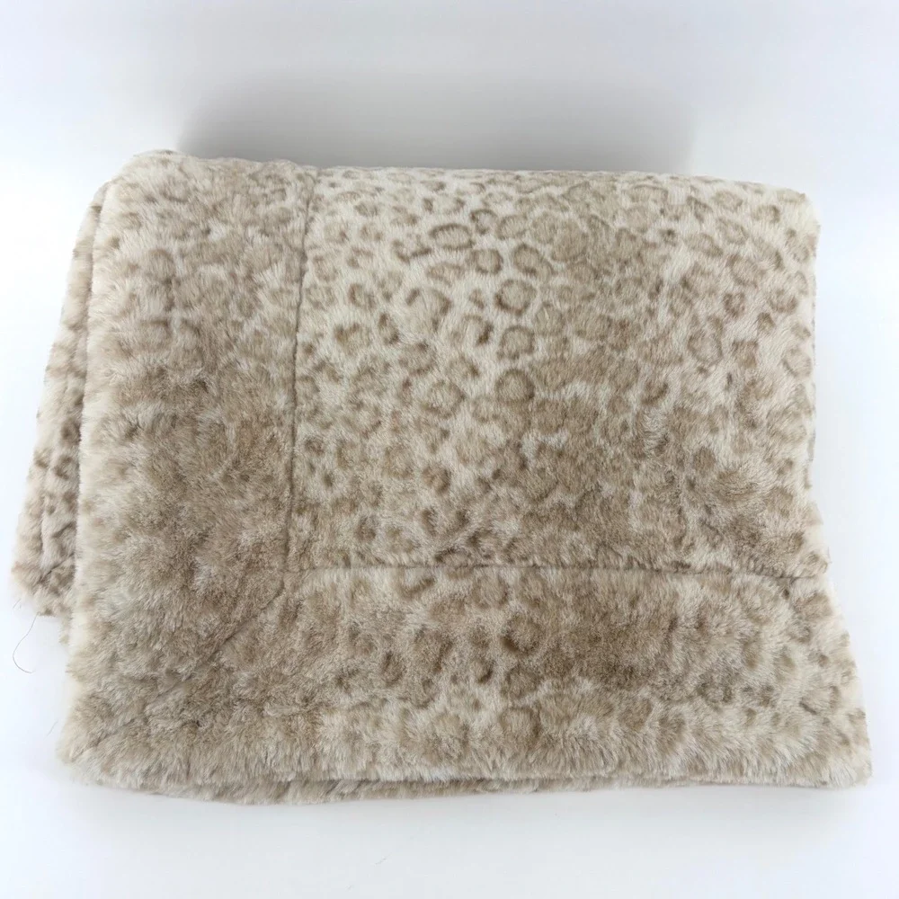 Minky Couture Leopard Print Faux Fur Plush Baby Blanket Tan Cream 30x36